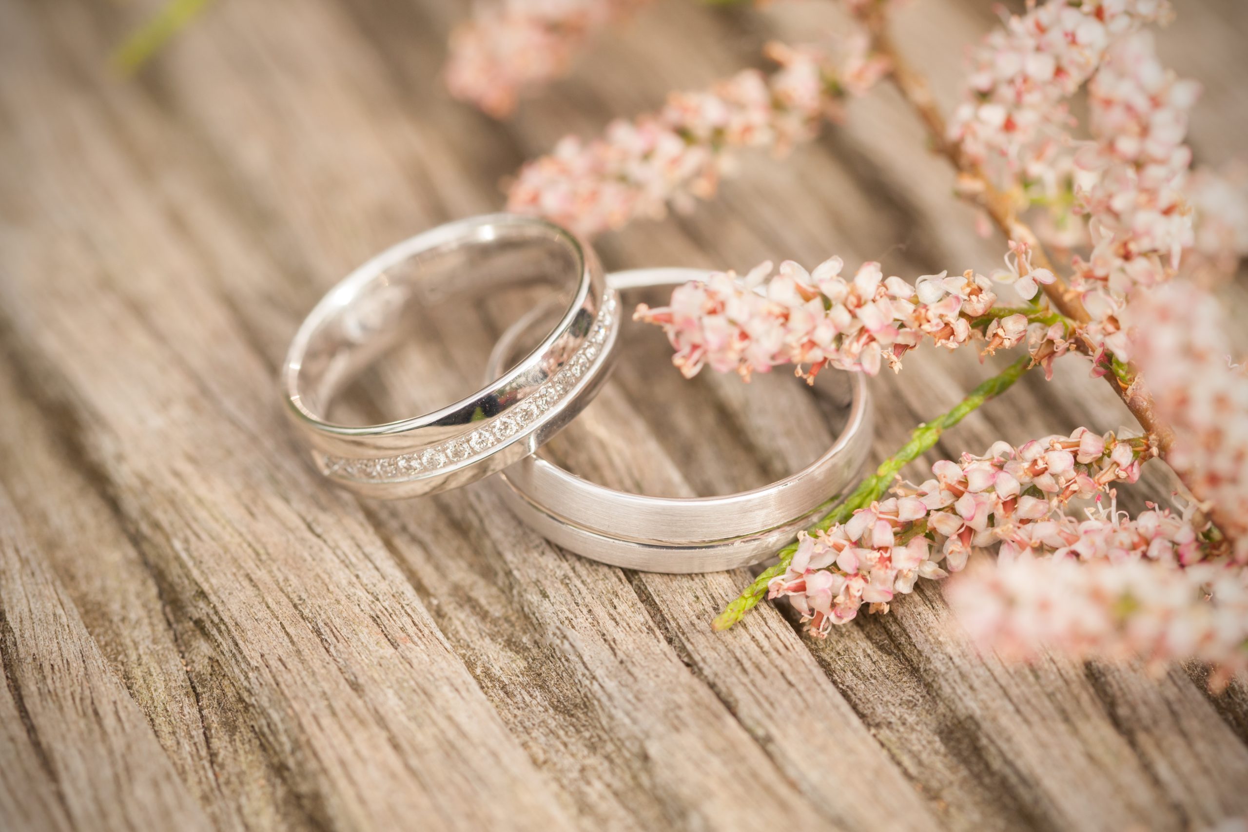 Silver,Wedding,Rings,On,A,Wooden,Background
